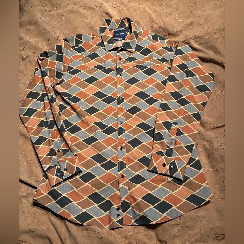Harry Brown Men’s Slim Fit Geometric Pattern Button-Down Shirt Sz Med